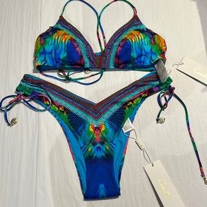 NWT CAMILLA AGE OF ASTERIA V NECK ROUCHED BACK CROPTOP AND HIGH LEG ROUCHED PANT